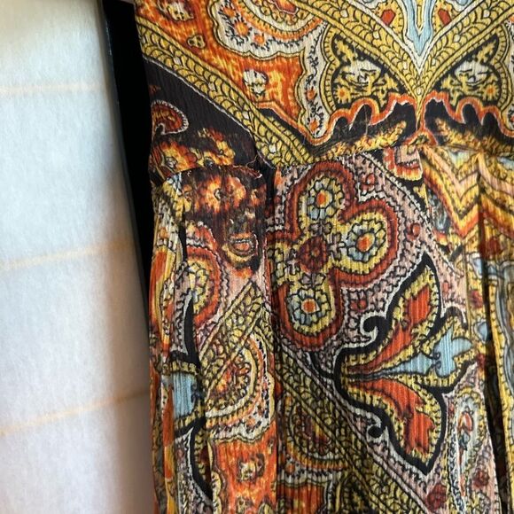 Wd•Ny 100% Silk Black Multicolor Paisley Patchwork Lace Hem Boho Maxi Skirt 12 - Picture 14 of 14